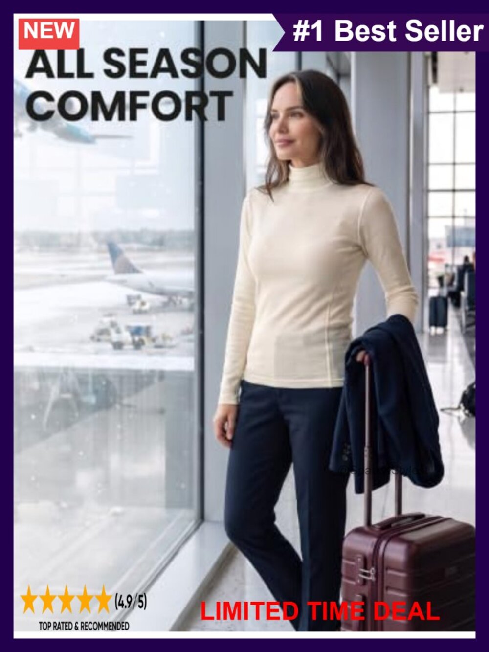 Merino Wool Turtleneck Base Layer Women Sweater Midweight 260 GSM - Picture 5 of 6